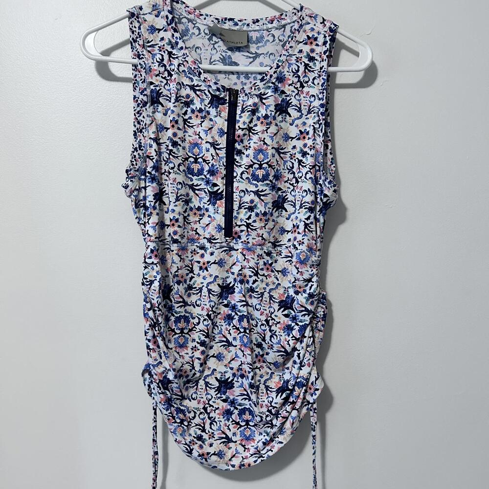 Athleta Half zip ruched Tank top, floral Women's size Small